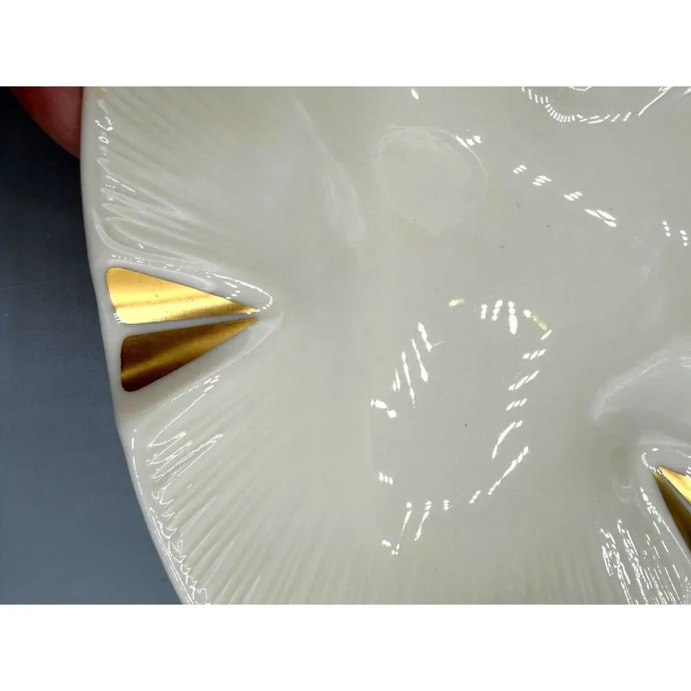 Vintage Lenox Porcelain Triangle Ashtray Gold Accents 1950s